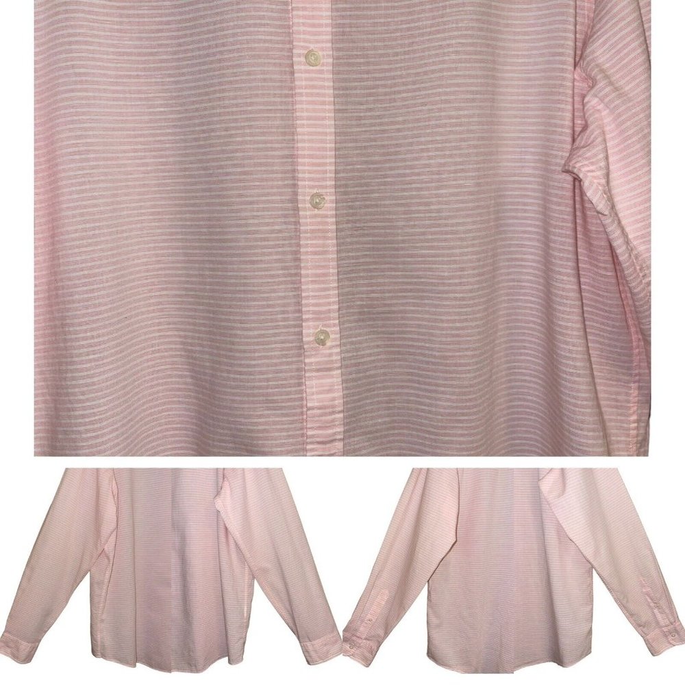 Vineyard Vines Men Slim Fit Cooper Shirt XL Pink Pinstripe Collared Cotton Linen - Picture 14 of 15